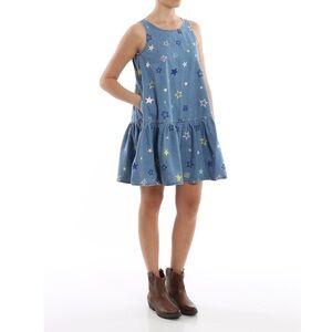 LOVE MOSCHINO Women’s Flounced Embroidered Sleeveless Denim Dress Sz 4 Girly